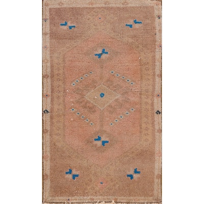 Hand Knotted Oriental 100% Wool Carpet Transitional Medallion Coral Anatolian Runner Rug - 2' 9'' X 1' 4''