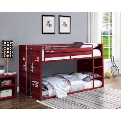 Twin-over-Twin Metal Bunk Bed with Right-Side Ladder and Guardrails, 330lb Capacity
