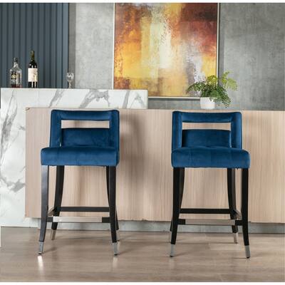 Suede Velvet Barstool with nailheads Living Room Chair 2 pcs Set - 26 inch Seater height