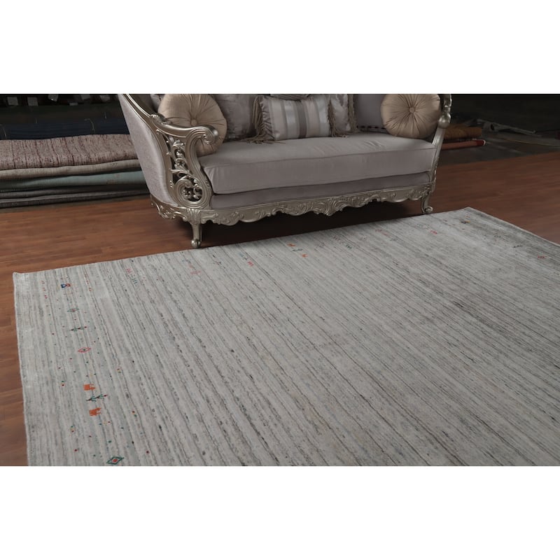 Hand Knotted Oriental 100% Wool Carpet Tribal Animal Pictorial Greys & Charcoal Gabbeh Area Rug - 9' 10'' X 8' 0''