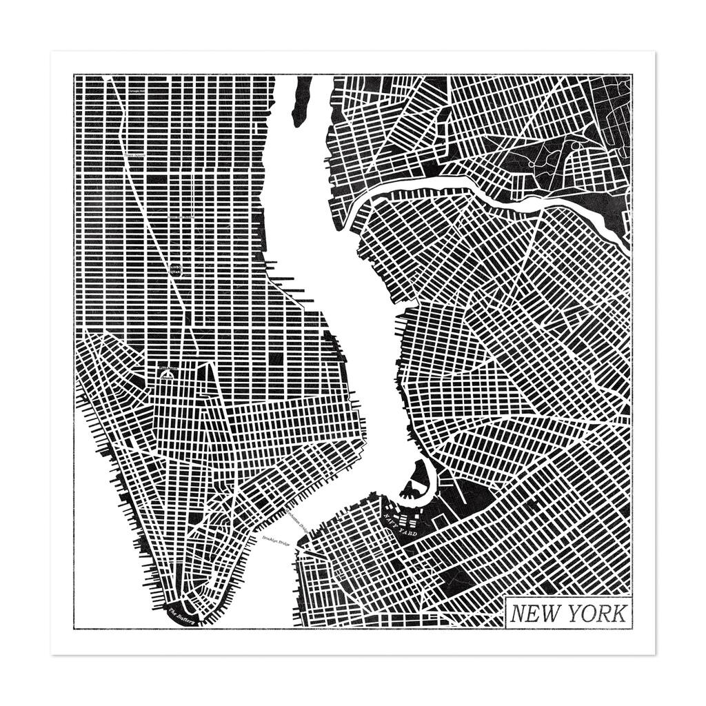 New York Map Black Maps Black White City Urban Art Print/Poster