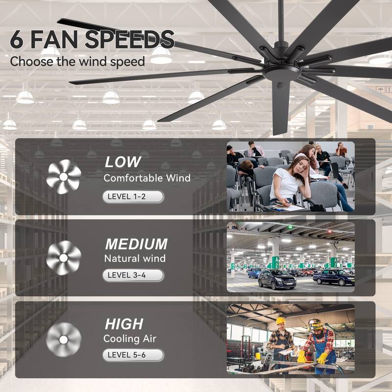 Large 84" Black Ceiling Fan No Light with Remote(9 Reversible Blades)