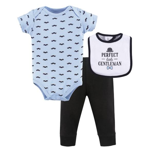 slide 1 of 1, Hudson Baby Infant Boy Cotton Bodysuit, Pant and Bib Set, Little Gentleman 0-3 Months - Little Gentleman