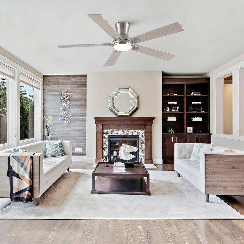 52" Modern Brushed Nickel Finish Reversible Quiet Motor Ceiling Fan with Light and Remote Control