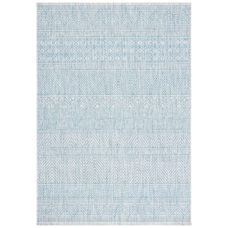 SAFAVIEH Courtyard Rozenn Indoor/ Outdoor Waterproof Patio Backyard Rug - 2' x 3'7" - Light Grey/Aqua