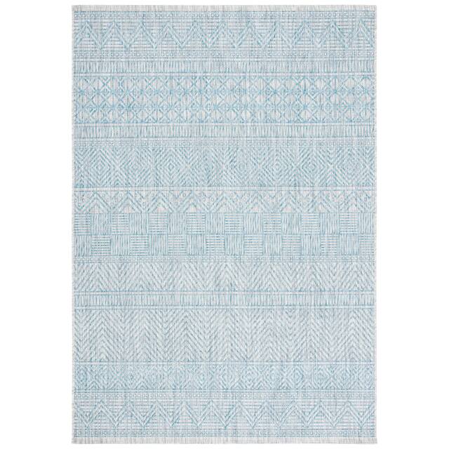 SAFAVIEH Courtyard Zorana Indoor/ Outdoor Waterproof Patio Backyard Rug - 8' x 10' - Light Grey/Aqua
