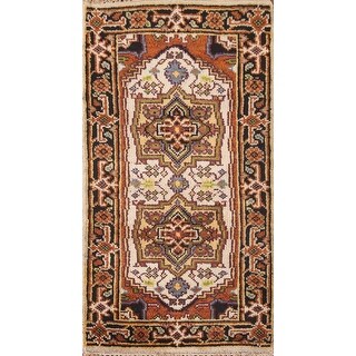 Heriz Area Rug Geometric Heriz Area Rug Handmade Wool Beige Foyer Carpet - 2'0