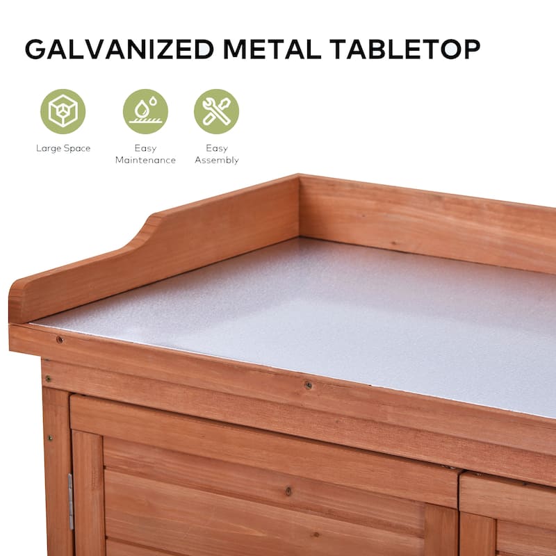 Outdoor Potting Bench, Garden Potting Table, Shelves, Metal Tabletop - 39x19.1x37.4inch(LXWXH)