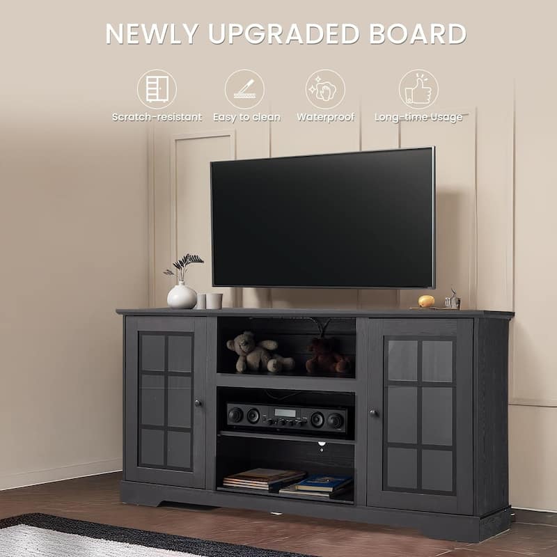 EROMMY TV Stand for 65 Inch TV, Entertainment Center with LED Lights, Storage & Power Outlets, Media Console for Living Room