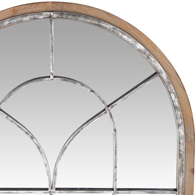 Wooden Window Pane Inspired Wall Mirror with Arched Top - Brown - Roche River Decor - 1"W x 33"L x 51"H