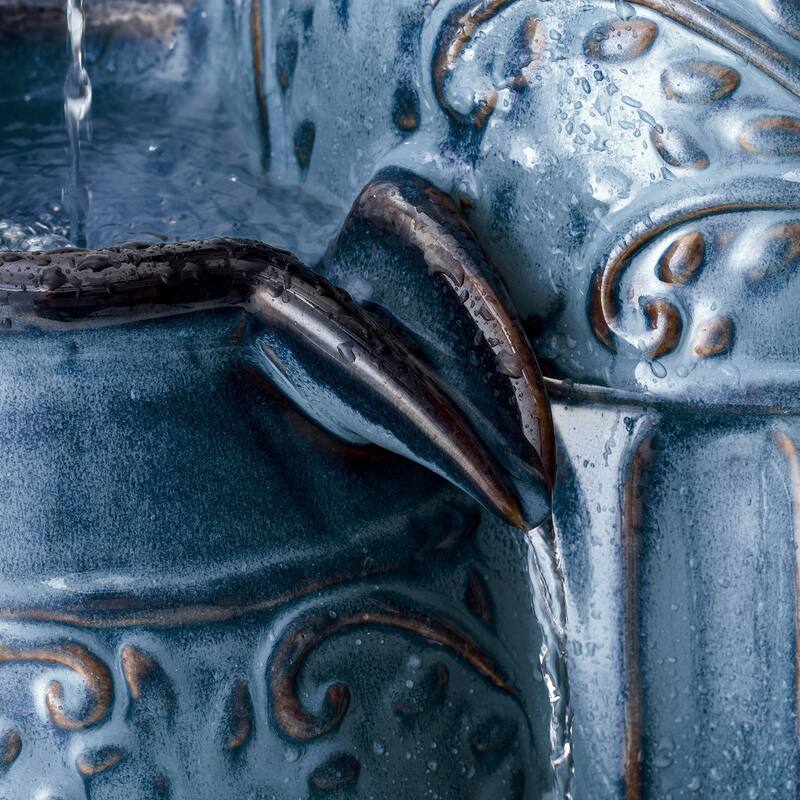 Glitzhome 27"H/35"H 4-Tier Embossed Pattern LED Ceramic Pots Fountain