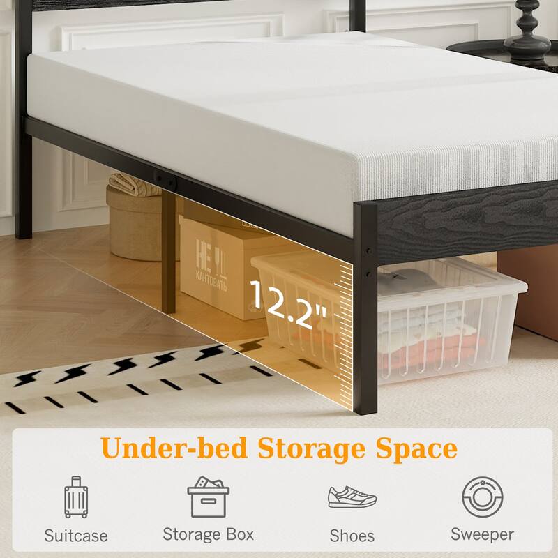 VECELO Industrial Wood Bed Frame with Headboard Twin Size Beds/Full Size Beds/Queen Size Beds
