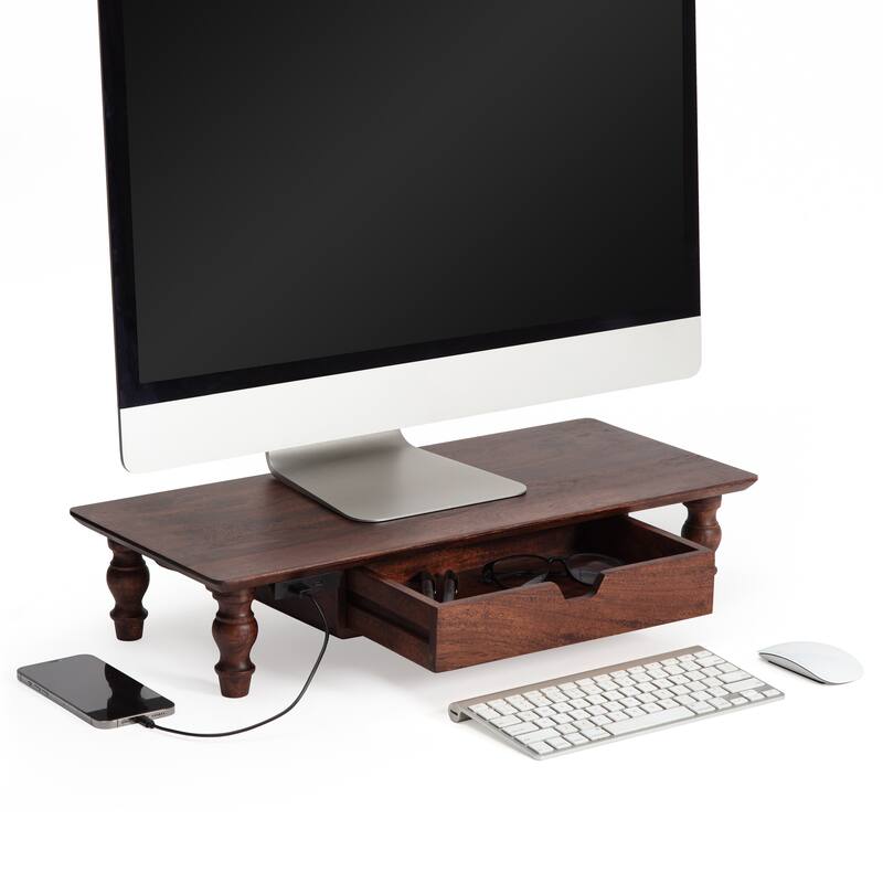 Jani Wood Monitor Stand Riser Desk - Ergonomic Design Stand, Desktop Organizer Table for Home, Office Workspace, Gaming Desk - Tan