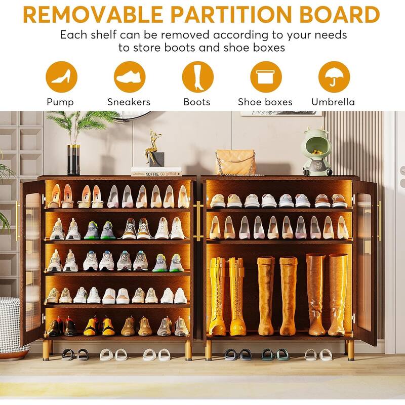 5-Tier Shoe Storage Cabinet with Door and Light