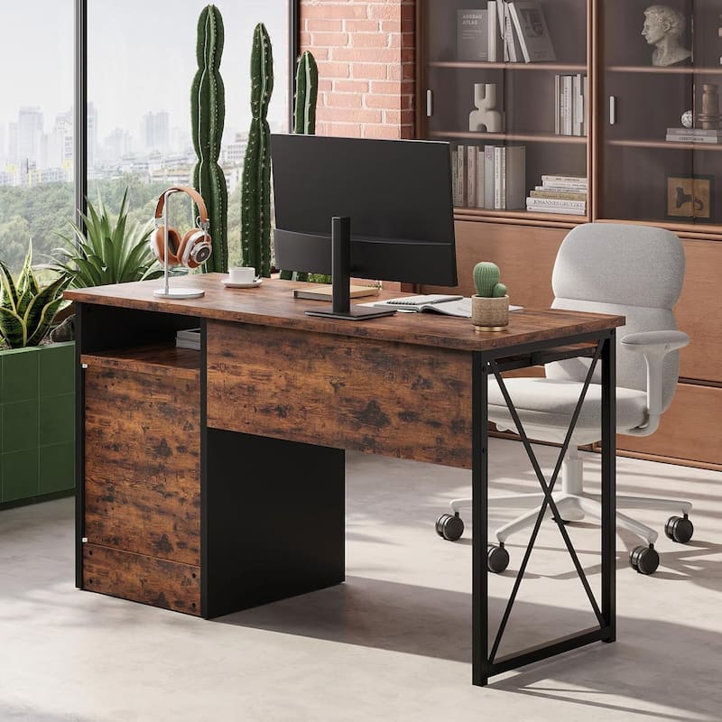 Bestier Office Desk with Keyboard Tray, Computer Desk with Storage, Executive Desk with File Cabinet for Home Office Bedroom