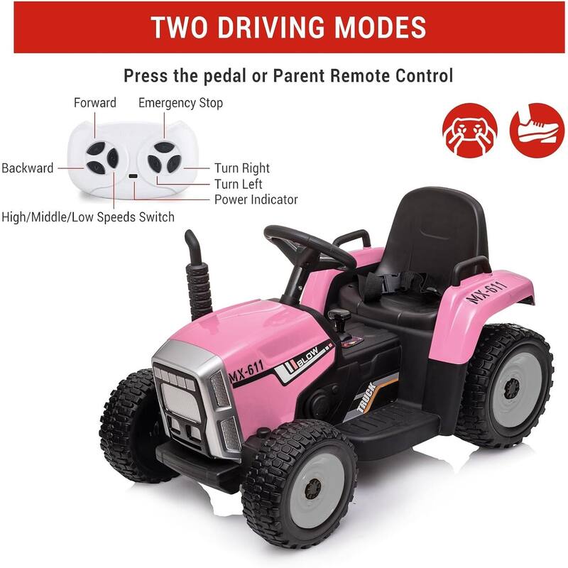 35W Kids Ride On Tractor, Electric Vehicle Car with Trailer & Remote Control