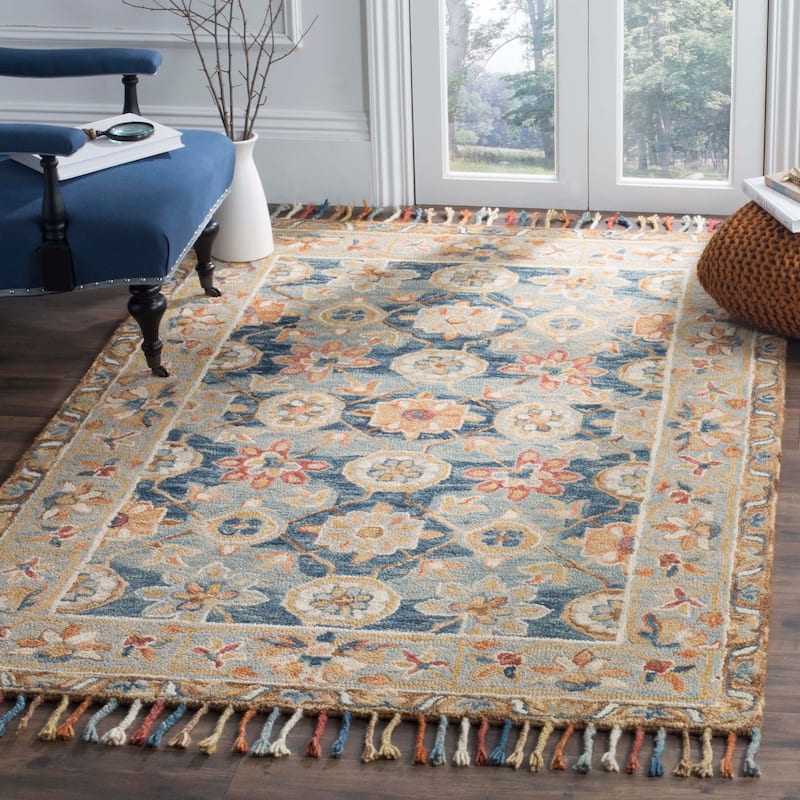 SAFAVIEH Handmade Aspen Kimm Boho Tassel Wool Rug - 9' x 12' - Grey/Navy