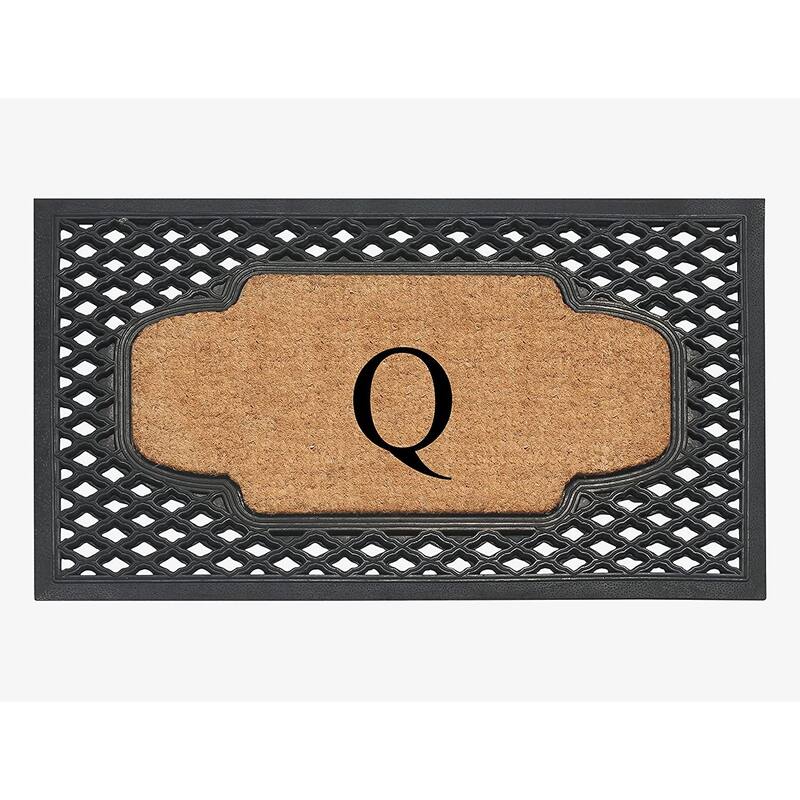 A1HC Mesh Border Rubber and Coir Large Heavy-Duty Outdoor Monogrammed Doormat, 23"X38" Black - Q - Black