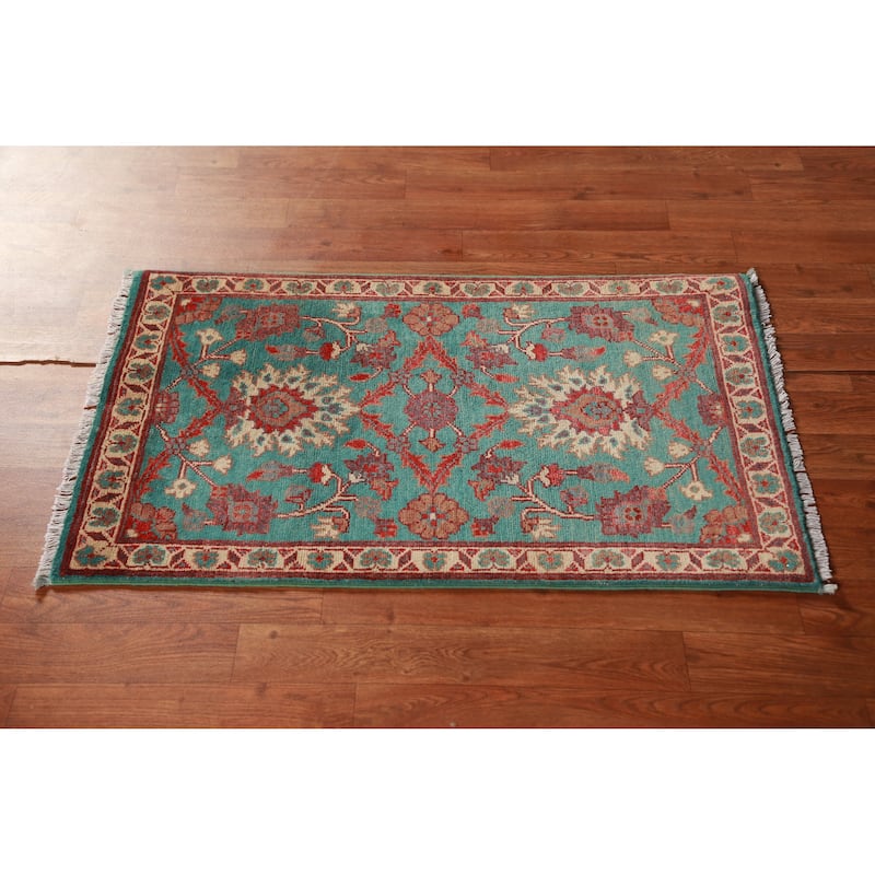 Turquoise Kazak Oriental Foyer Rug Hand-Knotted Wool Carpet - 2'0"x 3'0"