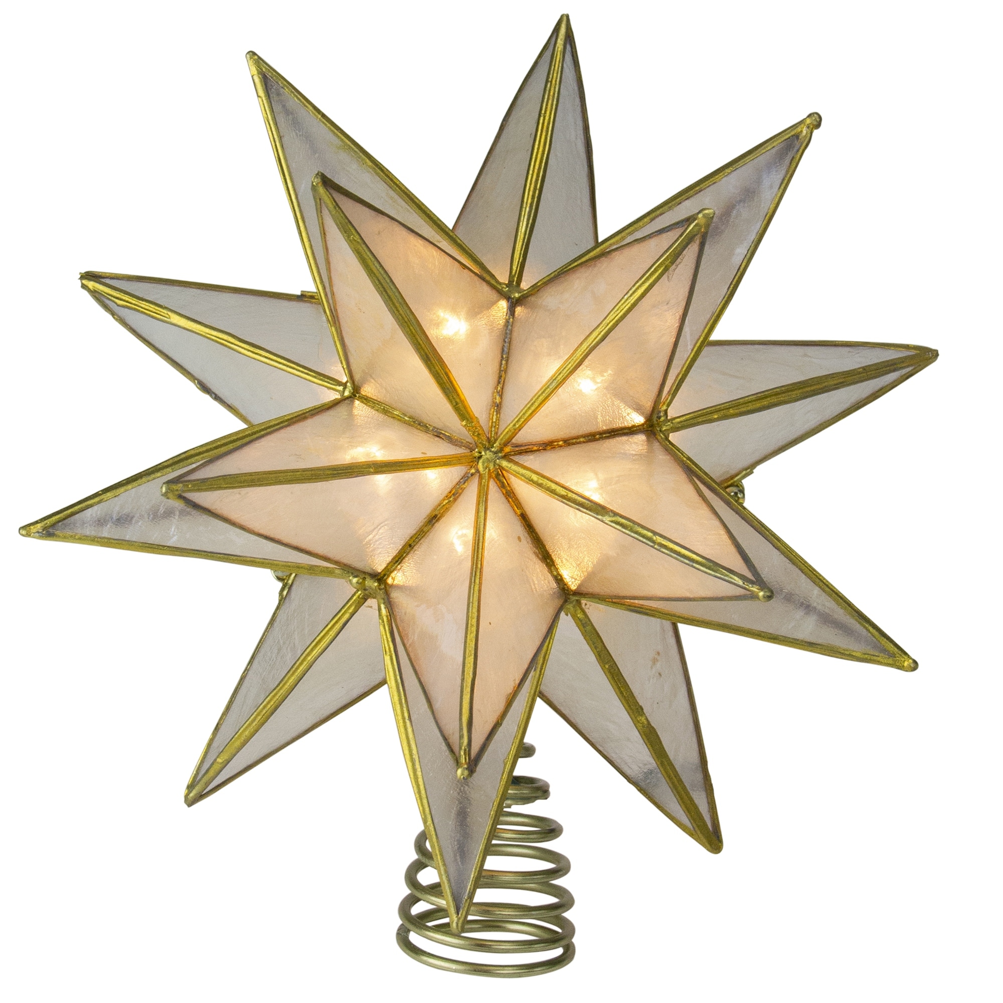 10 Lighted Gold And Clear Capiz Star Christmas Tree Topper Clear Lights Overstock 29752034 A star may be a classic, but there's nothing boring about this particular tree topper. 10 lighted gold and clear capiz star christmas tree topper clear lights