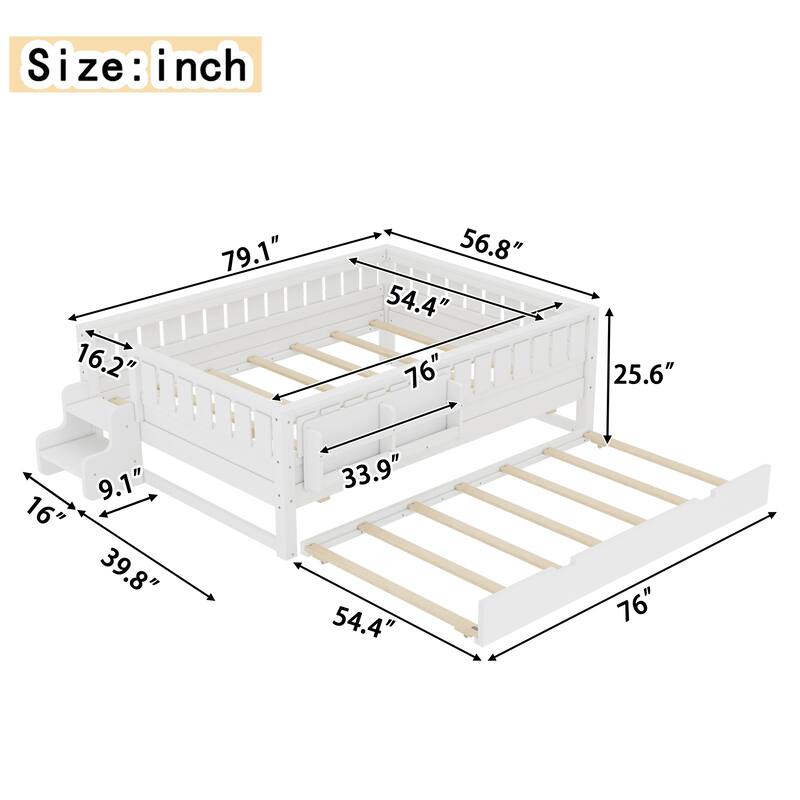 Full with Built-in Bookshelves and Small Staircase, High-Quality Safety Rails, and Trundle