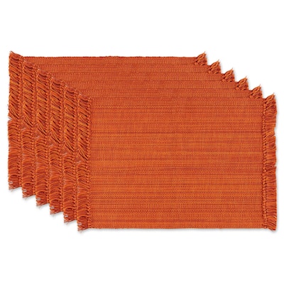 Knotted Fringe Rectangular Woven Cotton Placemats - 19" - Burnt Orange - Set of 6