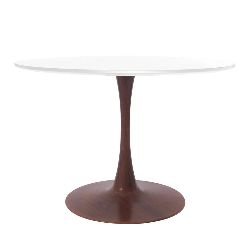 Bristol 35" Round Dining Table with MDF Top and Walnut Steel Pedestal Base for Modern Kitchen and Dining Room