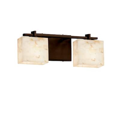 Alabaster Rocks!? Era 2-Light Dark Bronze Bath Bar, Alabaster Rocks Rectangle Shade