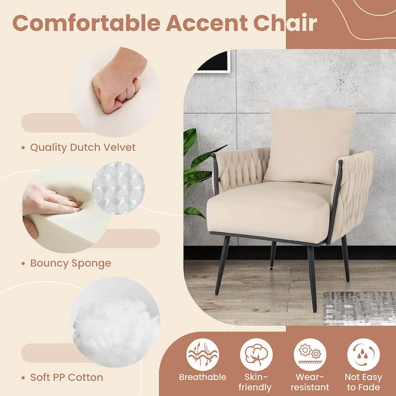 Gymax Modern Dutch Velvet Accent Chair & Ottoman Set Single Leisure