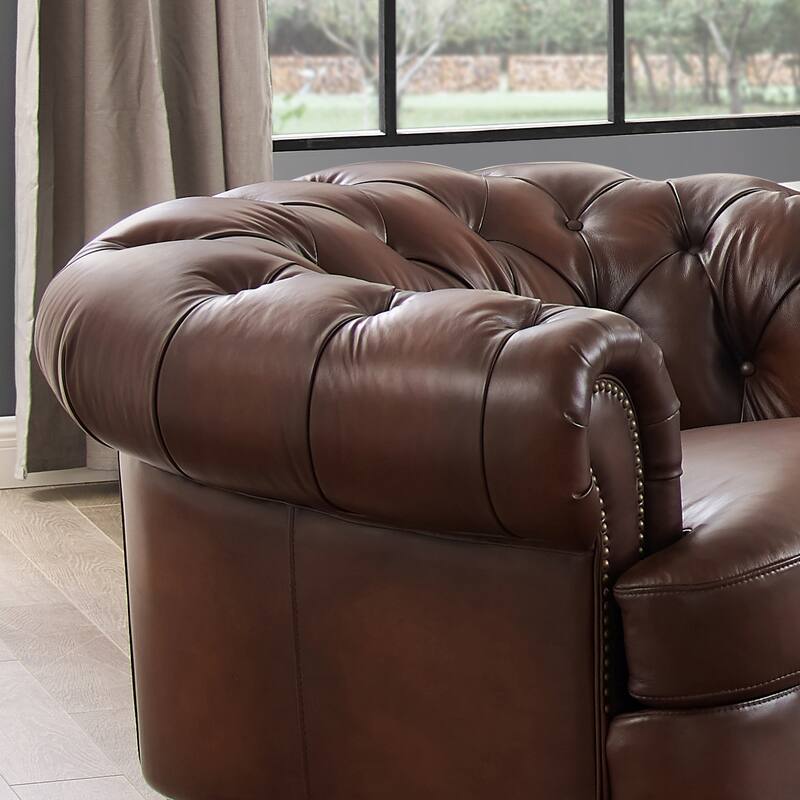 Hydeline Newport Top Grain Chesterfield Leather Sofa Set, Sofa, Loveseat and Chair