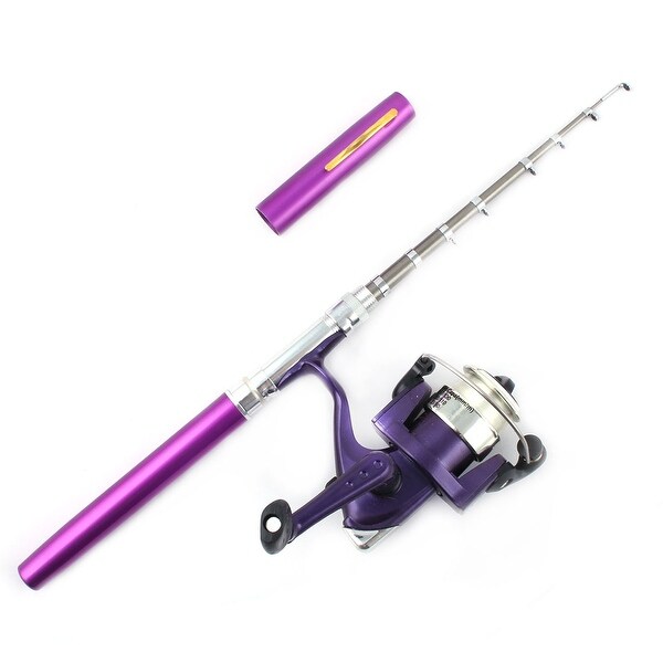 purple fishing rod and reel