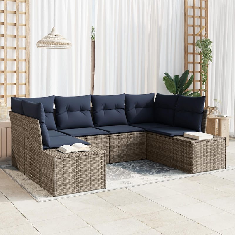 vidaXL 6 Piece Garden Sofa Set with Cushions - 92.1×60.6×27.2 - Grey