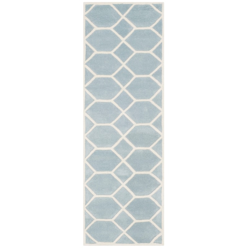 SAFAVIEH Handmade Chatham Urtza Modern Wool Rug - 2'3" x 7' Runner - Blue/Ivory