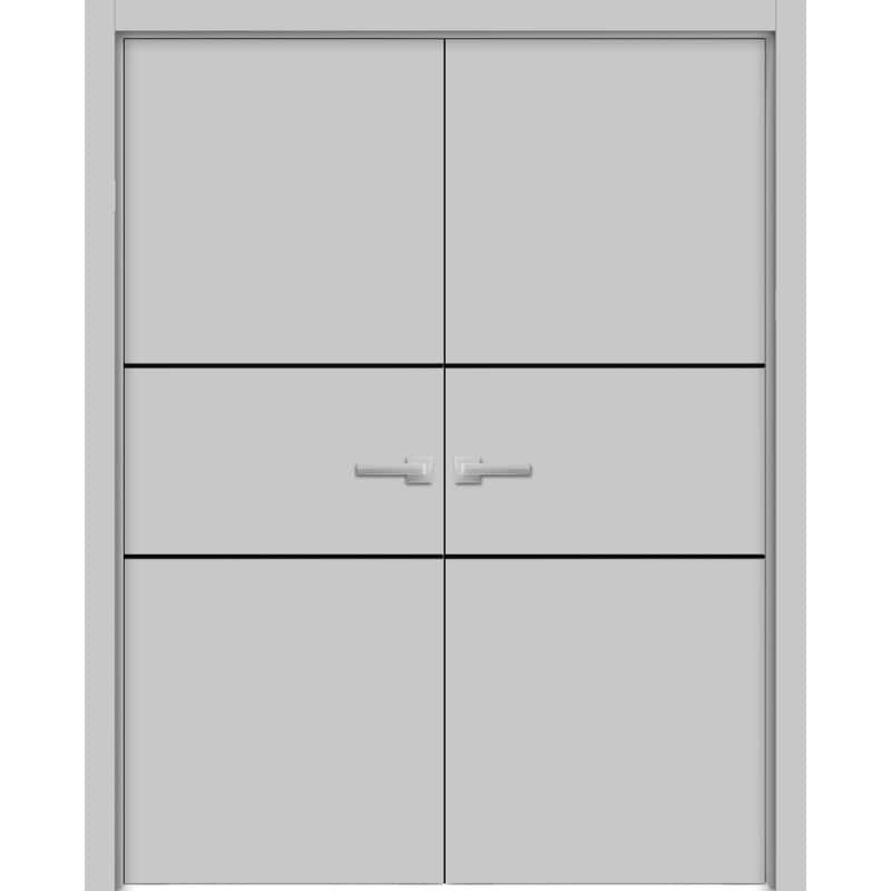 Solid French Double Doors 36 x 80 Planum 0014 Grey Ash with - 84" x 80" ( 2* 42x80)