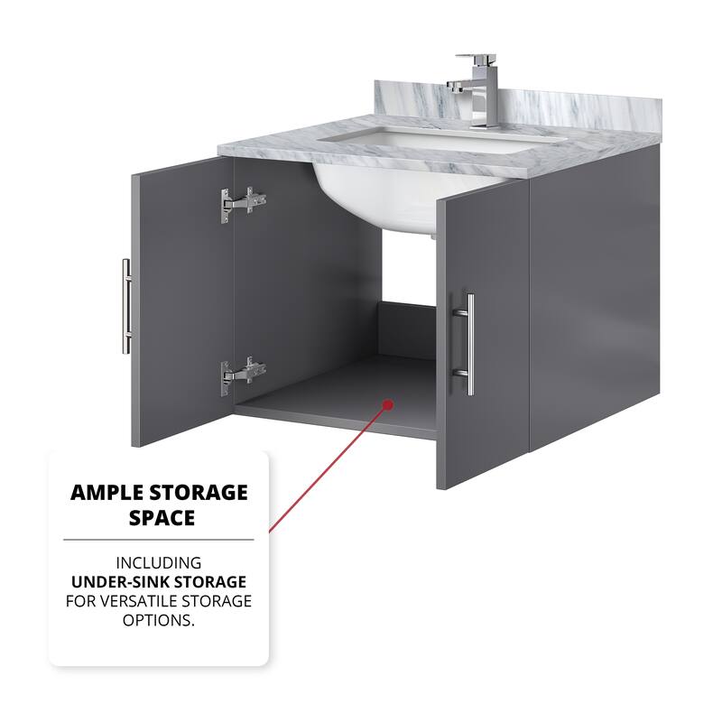 Geneva Bath Vanity with Carrara Marble Top, Sink & Mirror