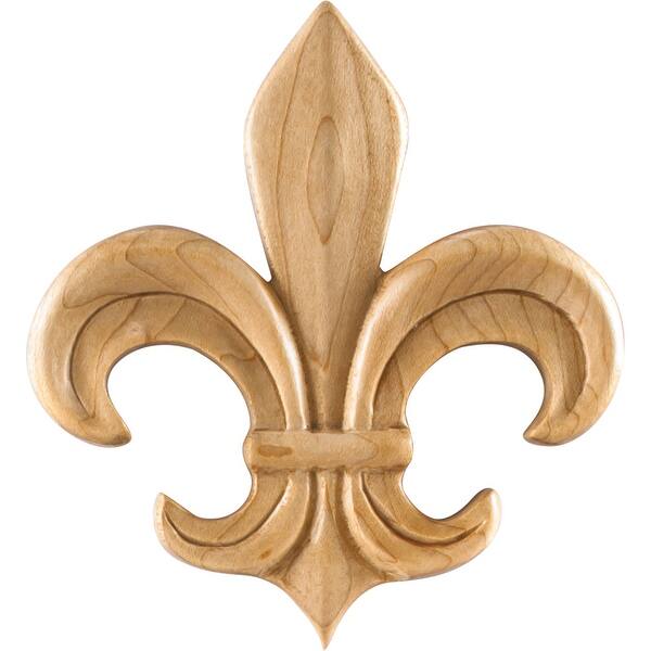 slide 1 of 1, Hardware Resources Onlay with Fleur-De-Lis Styling, 4-1/8"H x 3-3/4"W Natural Maple