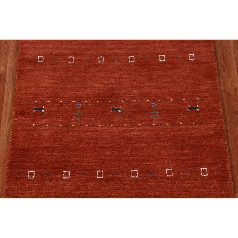Orange Gabbeh Indian Foyer Rug Hand-Knotted Tribal Wool Carpet - 3'0" x 4'11"