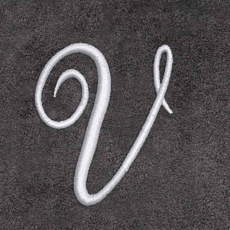 Avanti Granite with Silver Script Monogram Bath Towel Letter V - Bath Towel