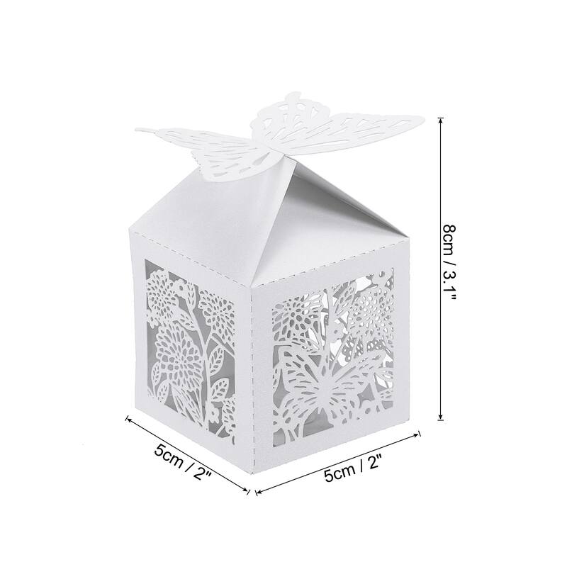 25Pcs Paper Hollow Butterfly Laser Cut Favor Boxes Candy Boxes - White