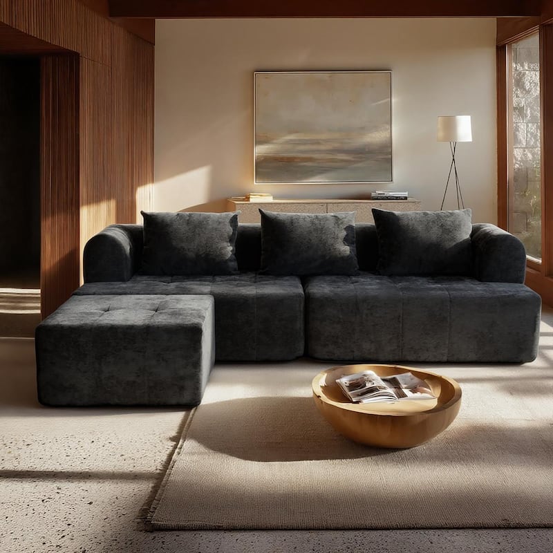 Chenille L Shaped Couch Boneless Couches for living room Tufted Sectional with Ottoman Modern Cloud Sofa