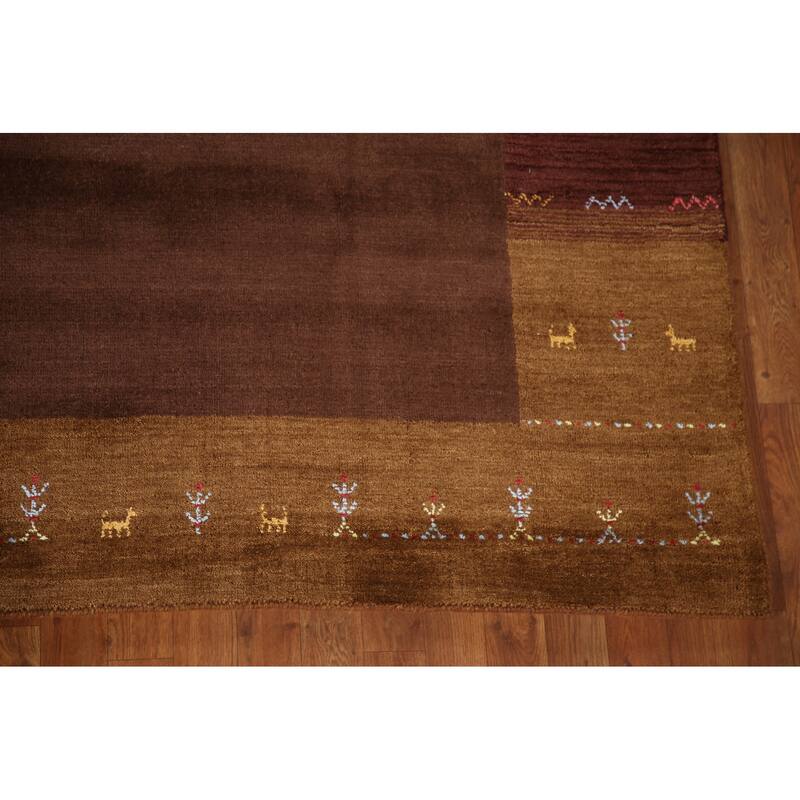 Brown Gabbeh Indian Area Rug Hand-Knotted Wool Carpet - 8'2"x 9'8"