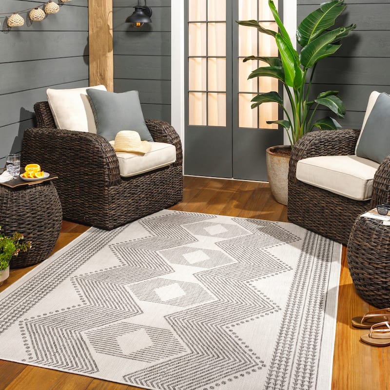 Artistic Weavers Long Beach Outdoor Safe Boho Stripe Area Rug - 6'7" x 9' - Grey
