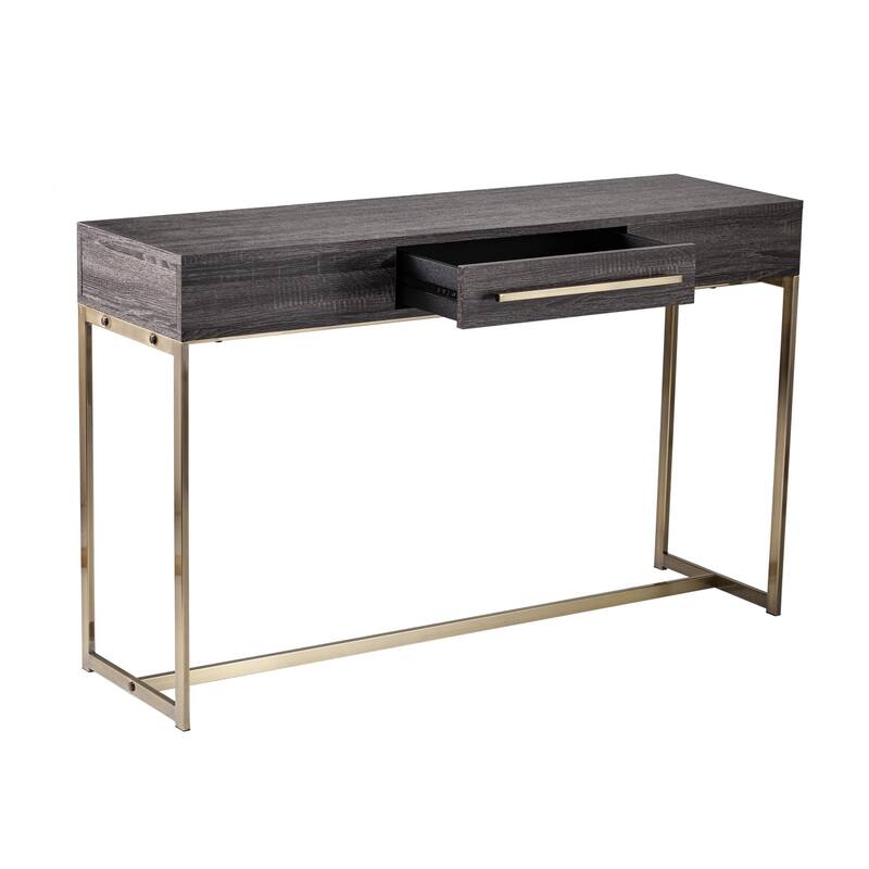 Grey Wood Rectangular Console Table with Drawer and Gold Metal Frame - 47.75" L x 15" W x 29.5" H