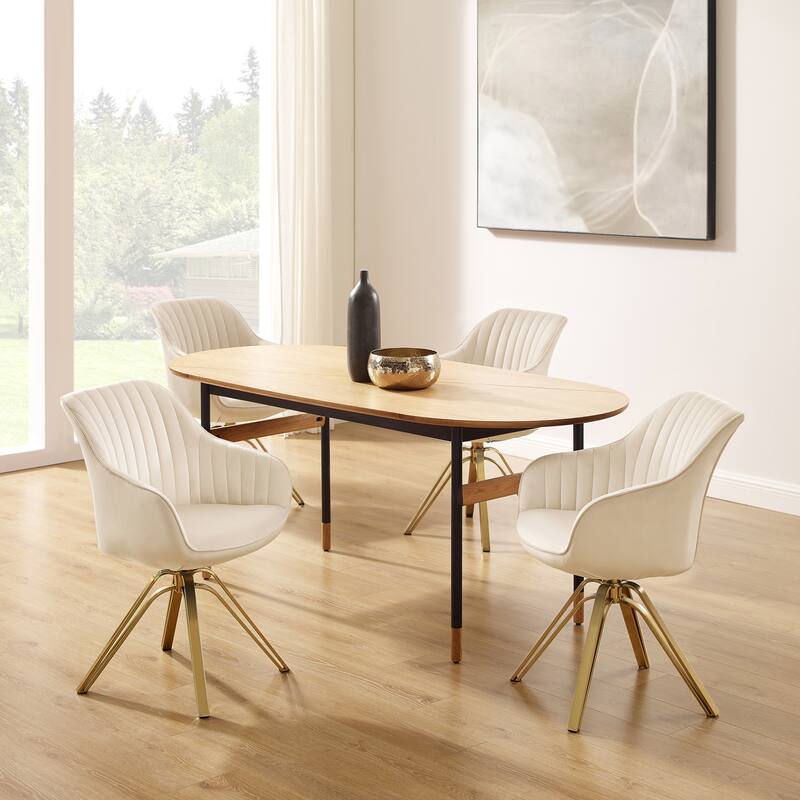 Art Leon Set of 2 Velvet Swivel Dining Chair with Golden Legs