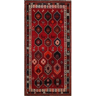 Traditional Geometric Shiraz Persian Wool Area Rug Handmade Carpet - 5'1" x 9'5"