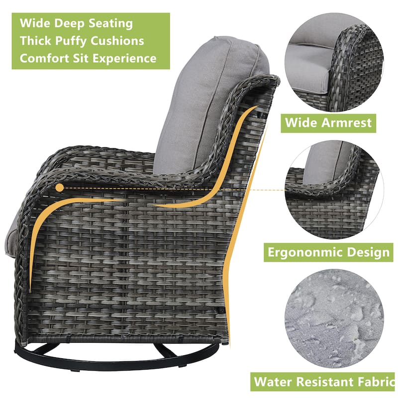Pocassy Outdoor Wicker Glider Swivel Club Chairs (Set of 2)
