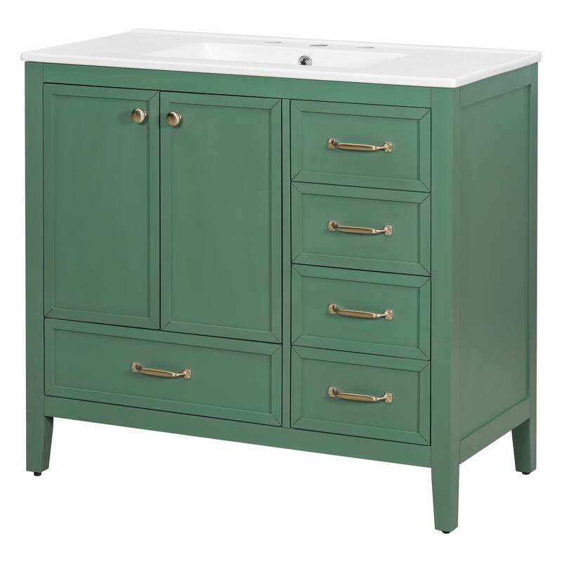 36" Bathroom Vanity with Sink Set, Wood Frame Vintage Bathroom Cabinet Vanity with Soft-Closing Doors & Drawers