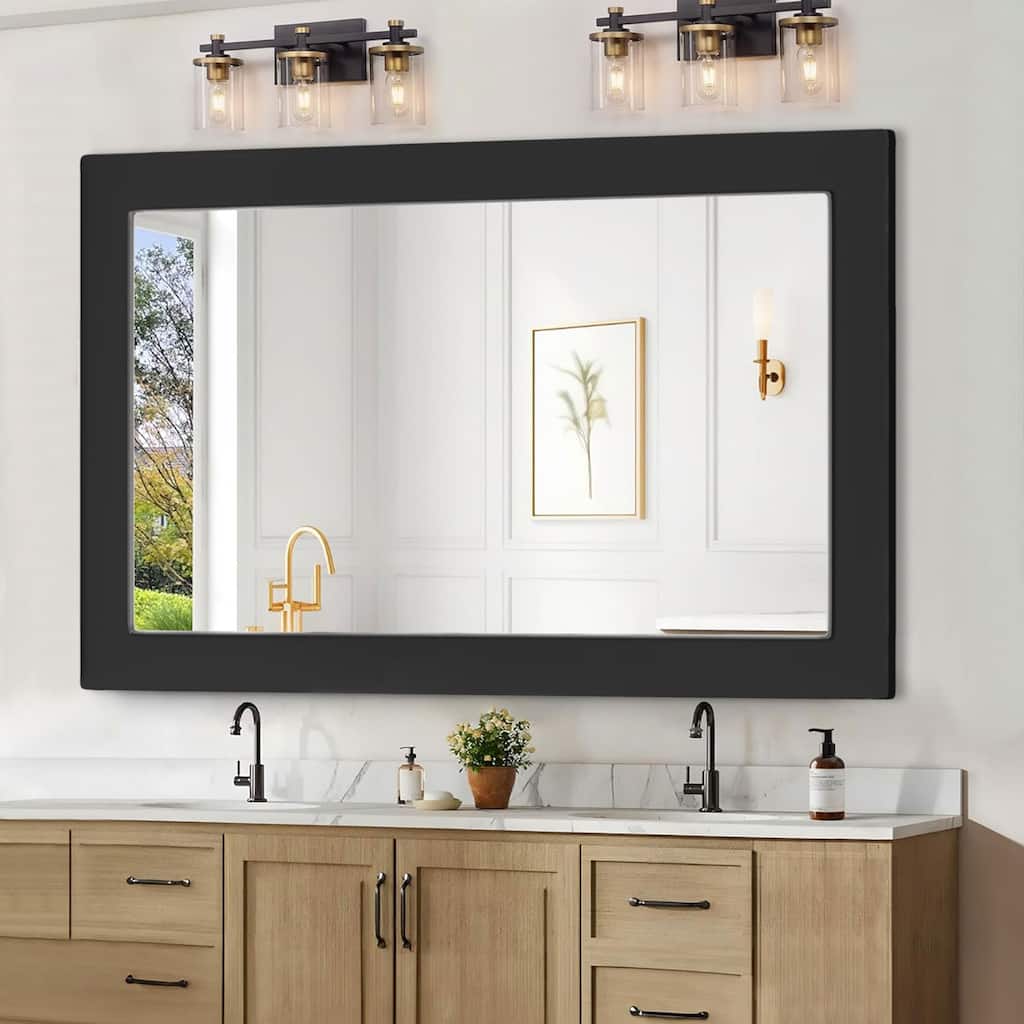Farmhouse Style Wooden Square Mirror, Pastoral Style in The Bathroom