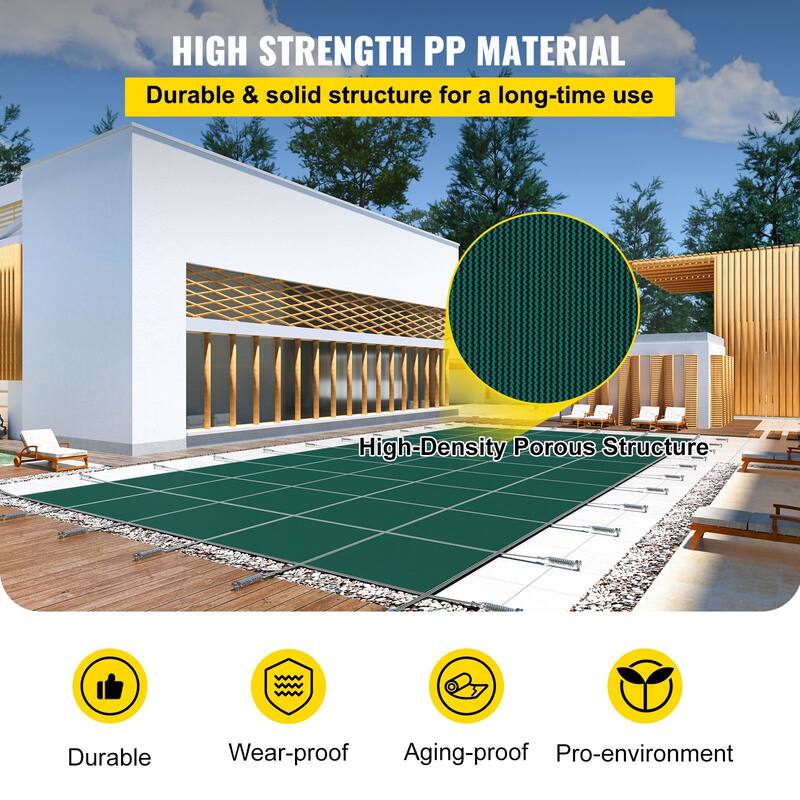 14x26ft Rectangle Inground Pool Safety Cover Green Mesh Winter Cover - 192 x 336 Inch