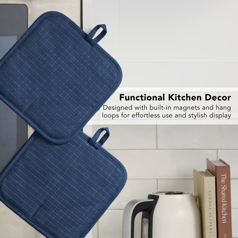 KITCHENAID Gourmet Series Gridlines Pot Holders 2-Pack Set, Heat Resistant up to 600°F, Soft Silicone Grip, Magnetic Cuff